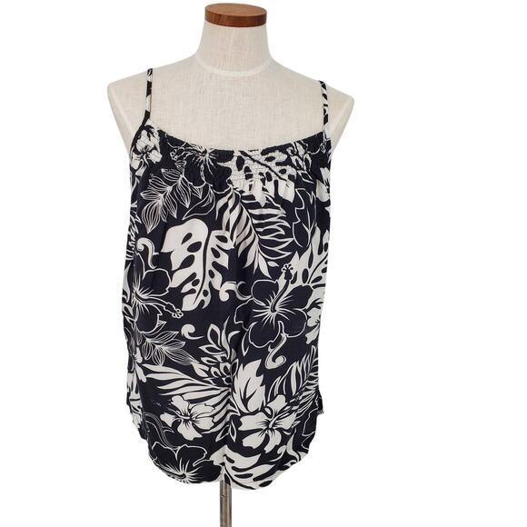 Aloha Fashion Womens XXL Floral Spaghetti Strap Tank Top Black White Pre-Owned - Picture 1 of 5